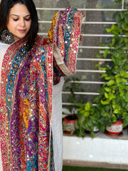 Pure Silk Dupatta with Beads, Sequin, Real Mirror Pasting Handwork - Masakalee