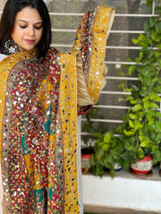 Pure Silk Dupatta with Beads, Sequin, Real Mirror Pasting Handwork - Masakalee