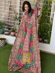 Pure Silk Dupatta with Beads, Sequin, Real Mirror Pasting Handwork - Masakalee