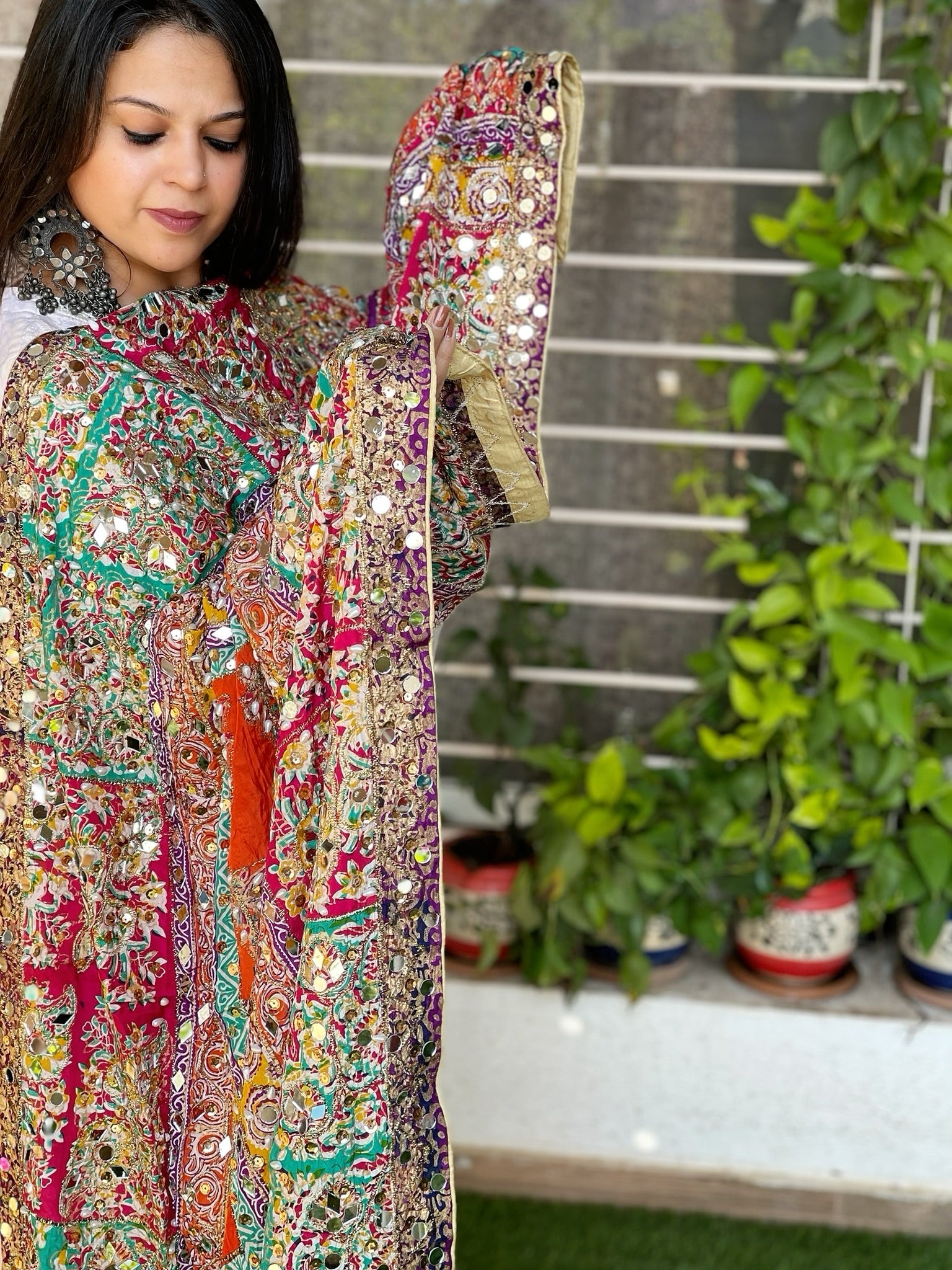 Pure Silk Dupatta with Beads, Sequin, Real Mirror Pasting Handwork - Masakalee