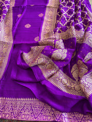 Purple Banarasi Suit Set in Raw Silk with Neemzari Bandhani Dupatta - Masakalee