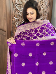 Purple Banarasi Suit Set in Raw Silk with Neemzari Bandhani Dupatta - Masakalee