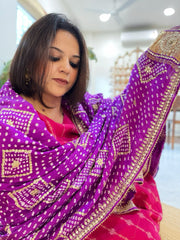 Purple Bandhani Dupatta with Gotapatti Handwork in Pure Silk - Masakalee