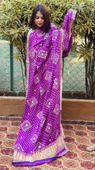 Purple Bandhani Dupatta with Gotapatti Handwork in Pure Silk - Masakalee