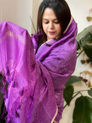 Purple Chanderi Dupatta with Thread Embroidery - Masakalee