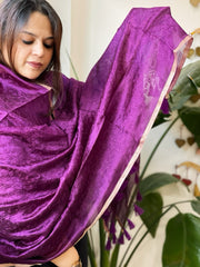 Purple Chanderi Dupatta with Thread Embroidery - Masakalee