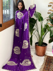 Purple Crepe Dupatta with Pearl, Cut Daana, Gold Thread & Sequin Embroidery - Masakalee