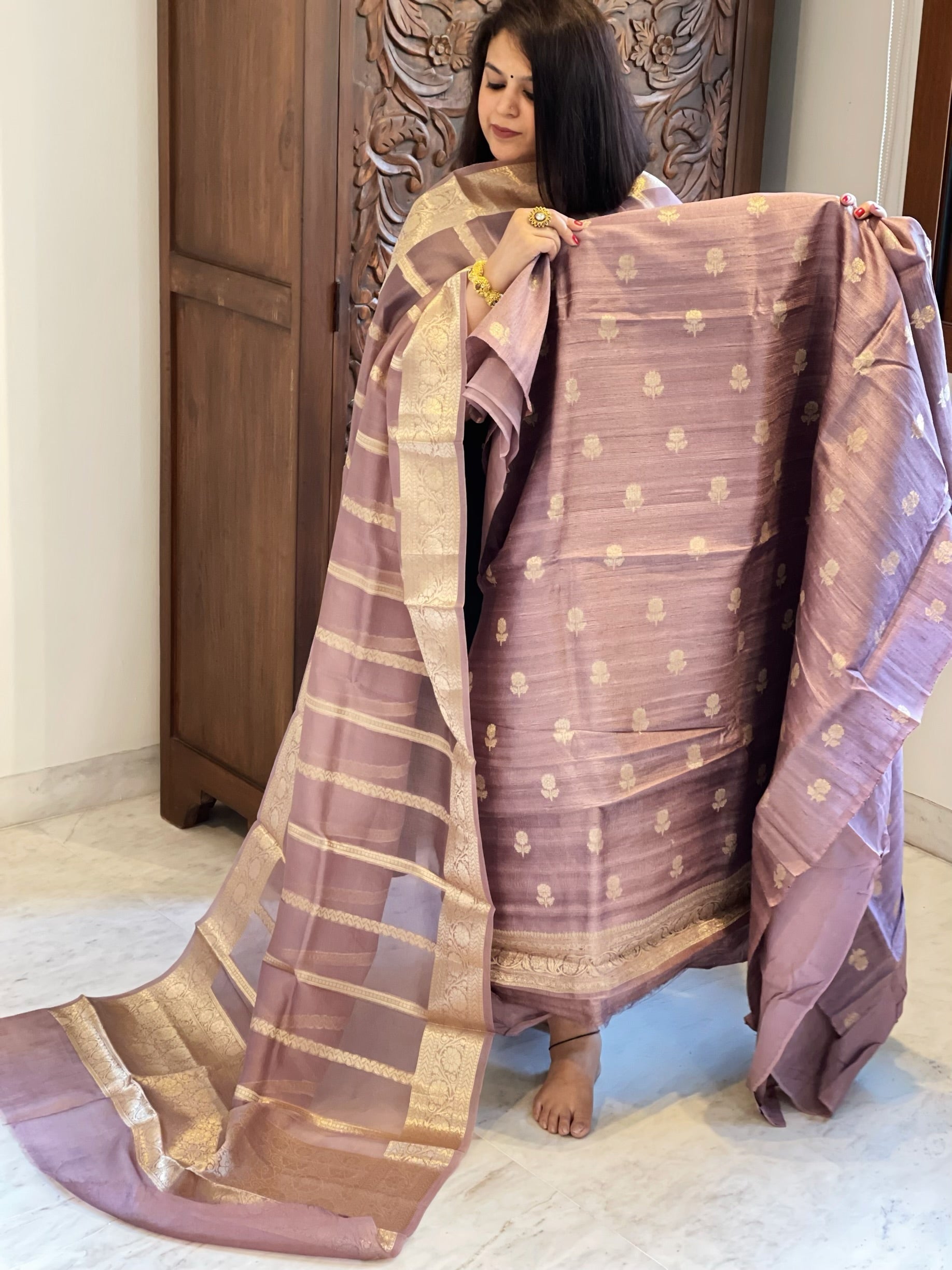 Purple Designer Banarasi Suit Set in Raw Silk - Masakalee