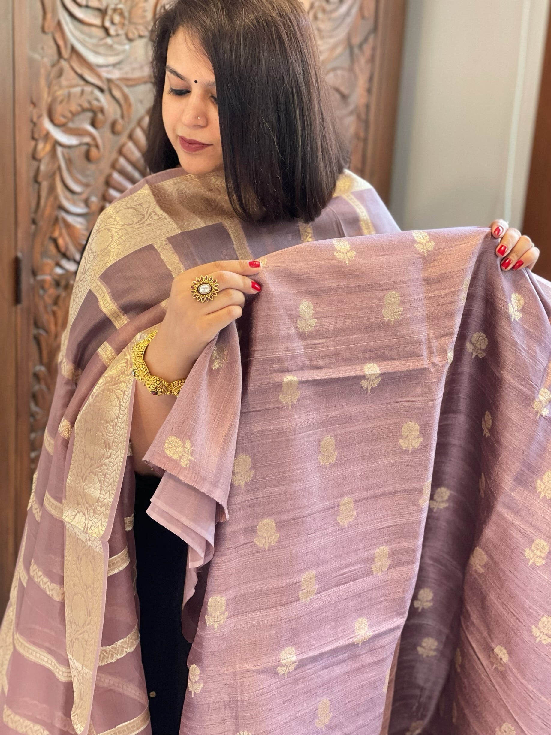 Purple Designer Banarasi Suit Set in Raw Silk - Masakalee