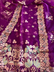 Purple Dupatta Set (Kurta+Dupatta) with Thread Embroidery in Pure Organza - Masakalee