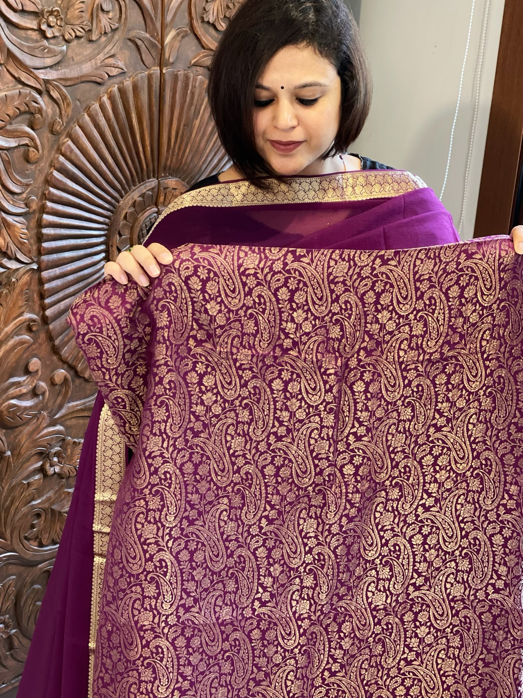 Purple Handwoven Brocade Suit Set in Pure Crepe - Masakalee