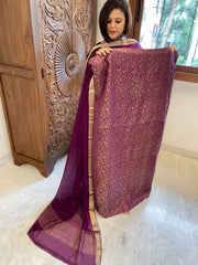 Purple Handwoven Brocade Suit Set in Pure Crepe - Masakalee
