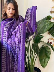 Purple Handwoven Ikat Dupatta in Cotton - Masakalee