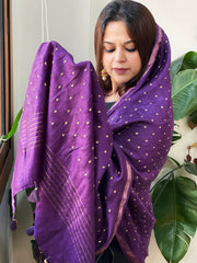 Purple Handwoven Muga Silk dupattas with Hand Embroidery - Masakalee