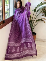 Purple Kota Cotton Handblock Printed Dupatta - Masakalee