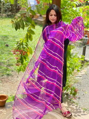 Purple Kota Silk Leheriya Dupatta - Masakalee