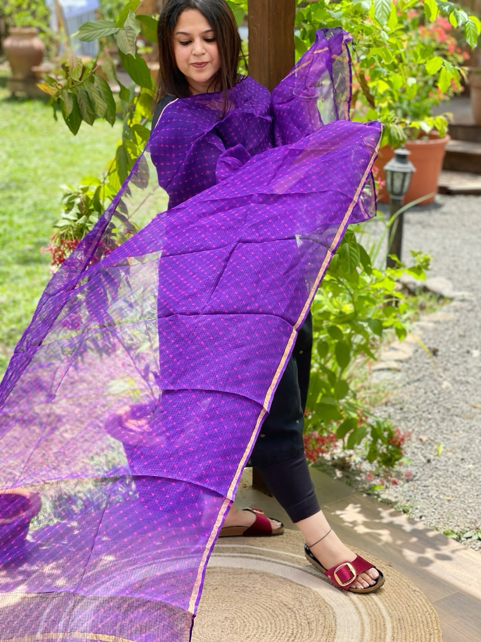 Purple Kota Silk Leheriya Dupatta - Masakalee