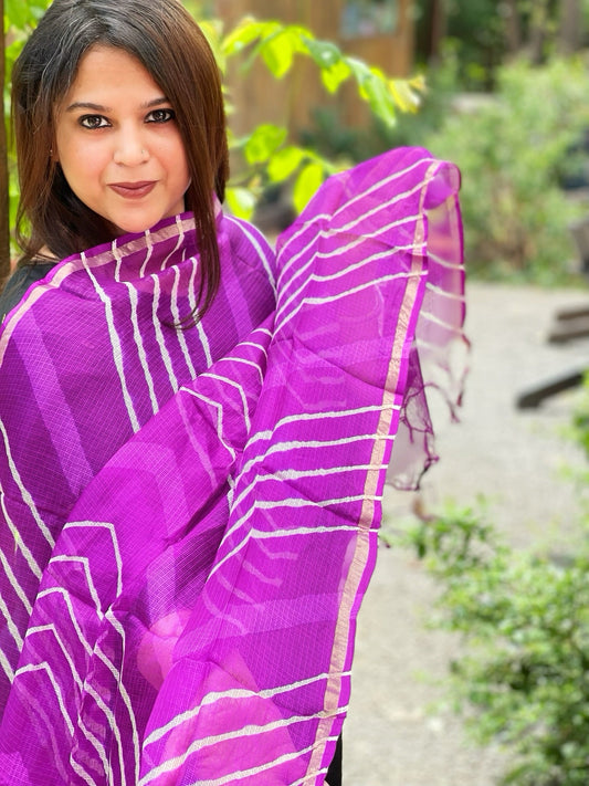 Purple Kota Silk Leheriya Dupatta - Masakalee