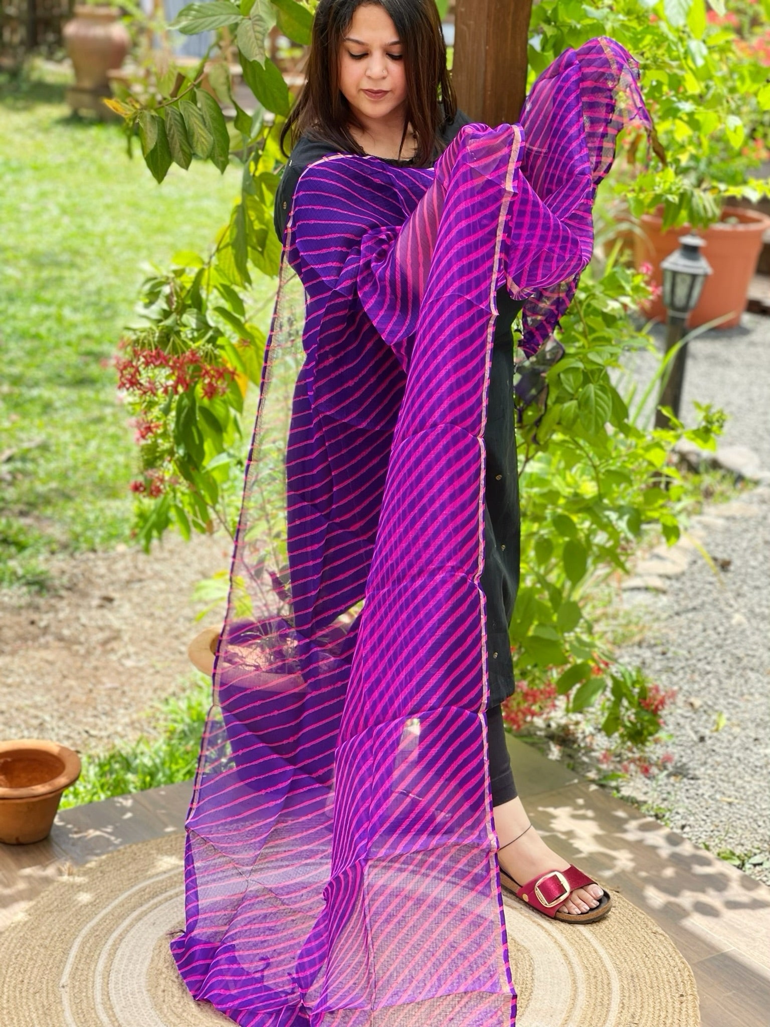 Purple Kota Silk Leheriya Dupatta - Masakalee