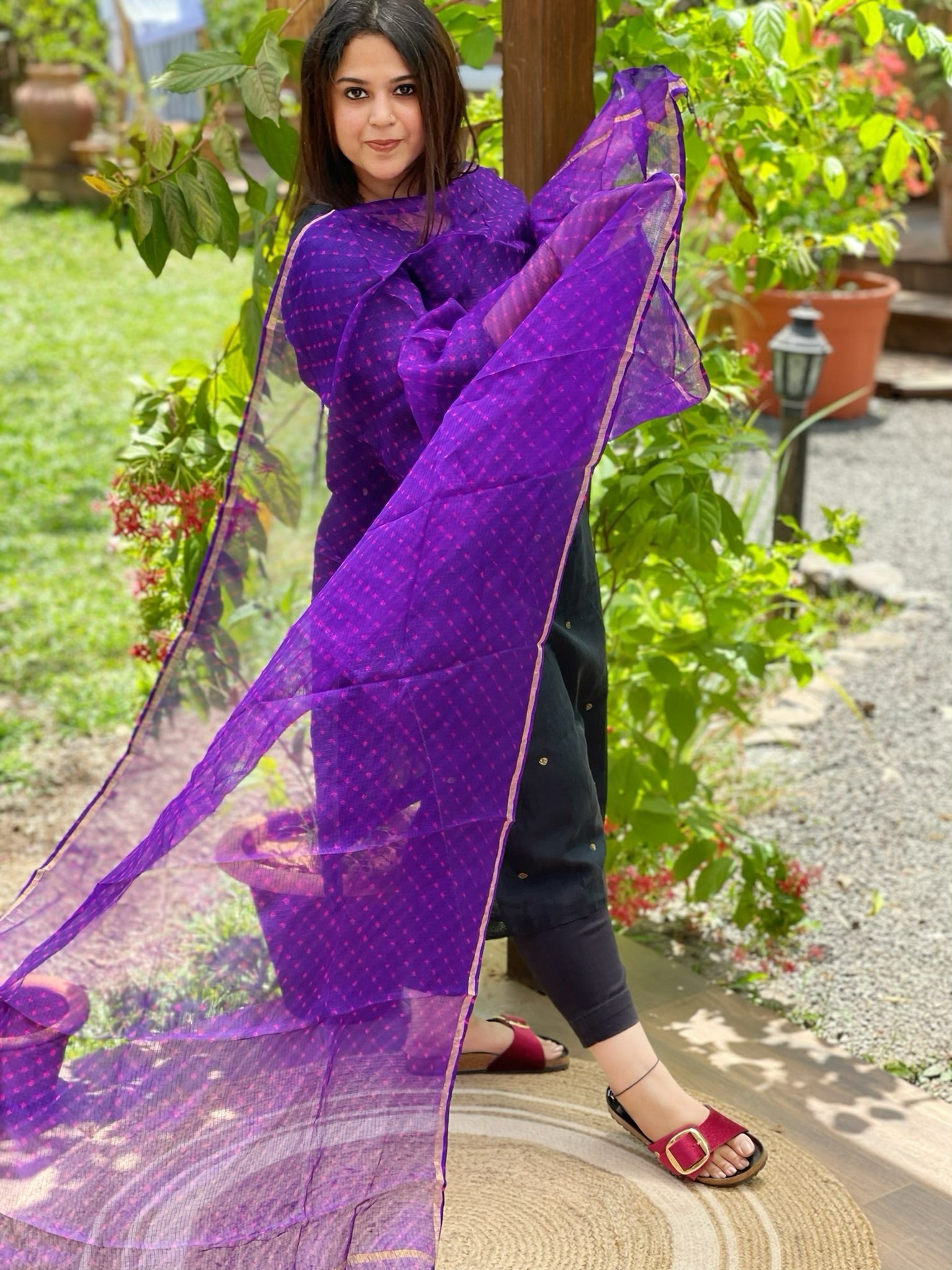 Purple Kota Silk Leheriya Dupatta - Masakalee