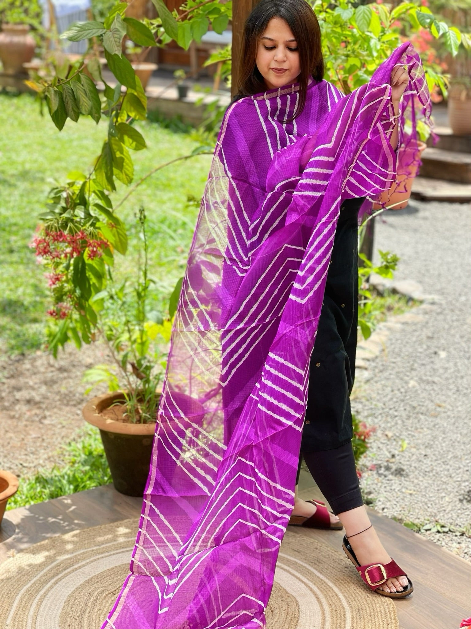 Purple Kota Silk Leheriya Dupatta - Masakalee