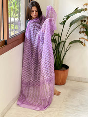 Purple Mul Cotton Handblock Printed Dupatta - Masakalee