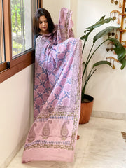 Purple Mul Cotton Handblock Printed Dupatta - Masakalee