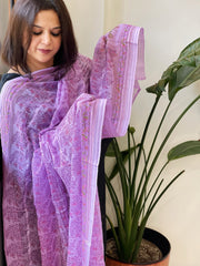 Purple Mul Cotton Handblock Printed Dupatta - Masakalee