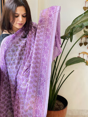 Purple Mul Cotton Handblock Printed Dupatta - Masakalee