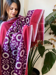 Purple, Pink Double Ikat Telia Rumal Dupatta in Cotton - Masakalee