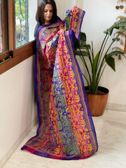 Purple, Pink Handmade Kantha Dupatta in Silk - Masakalee