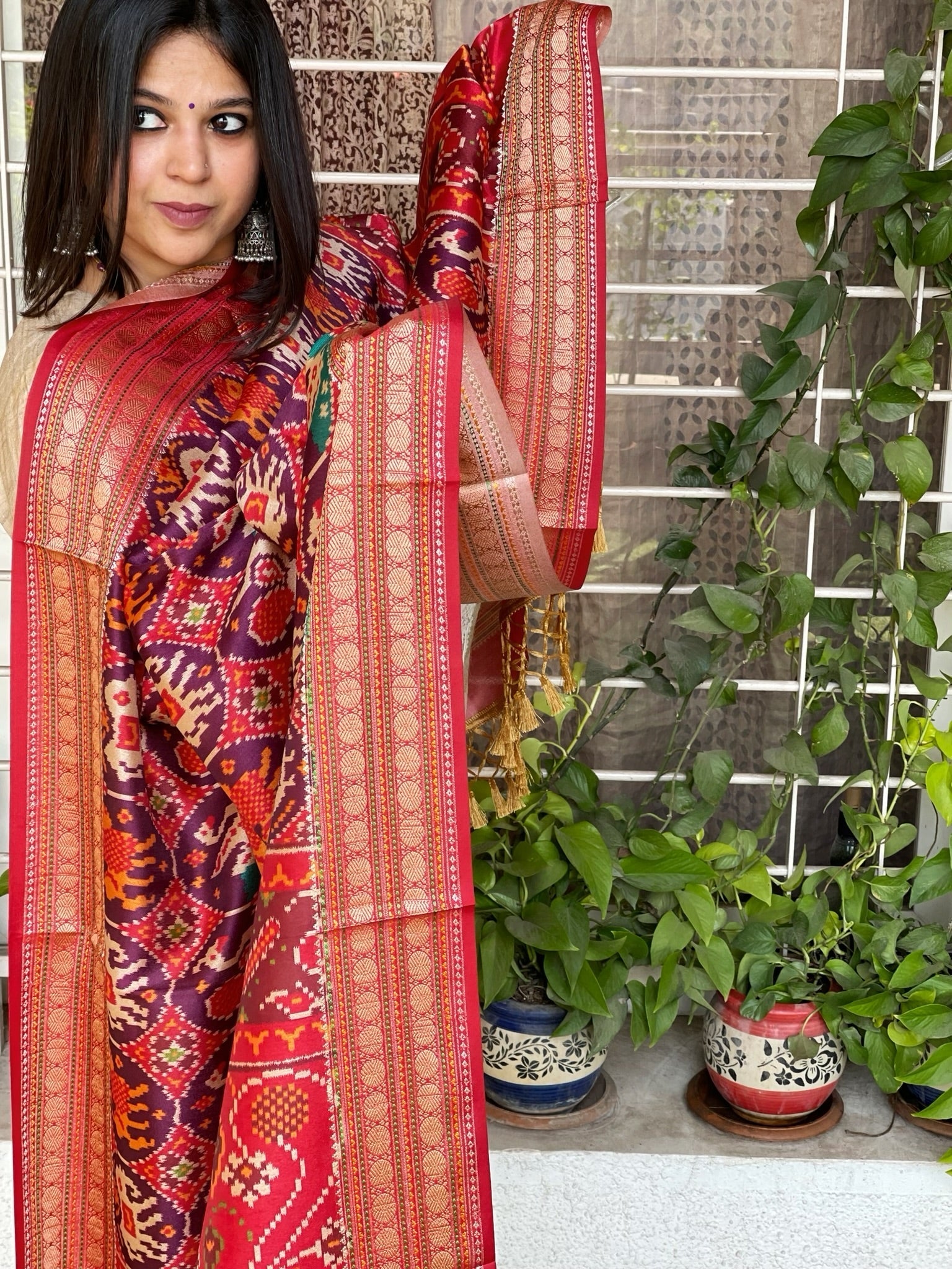 Purple Printed Patola Dupatta in Fine Art Silk - Masakalee