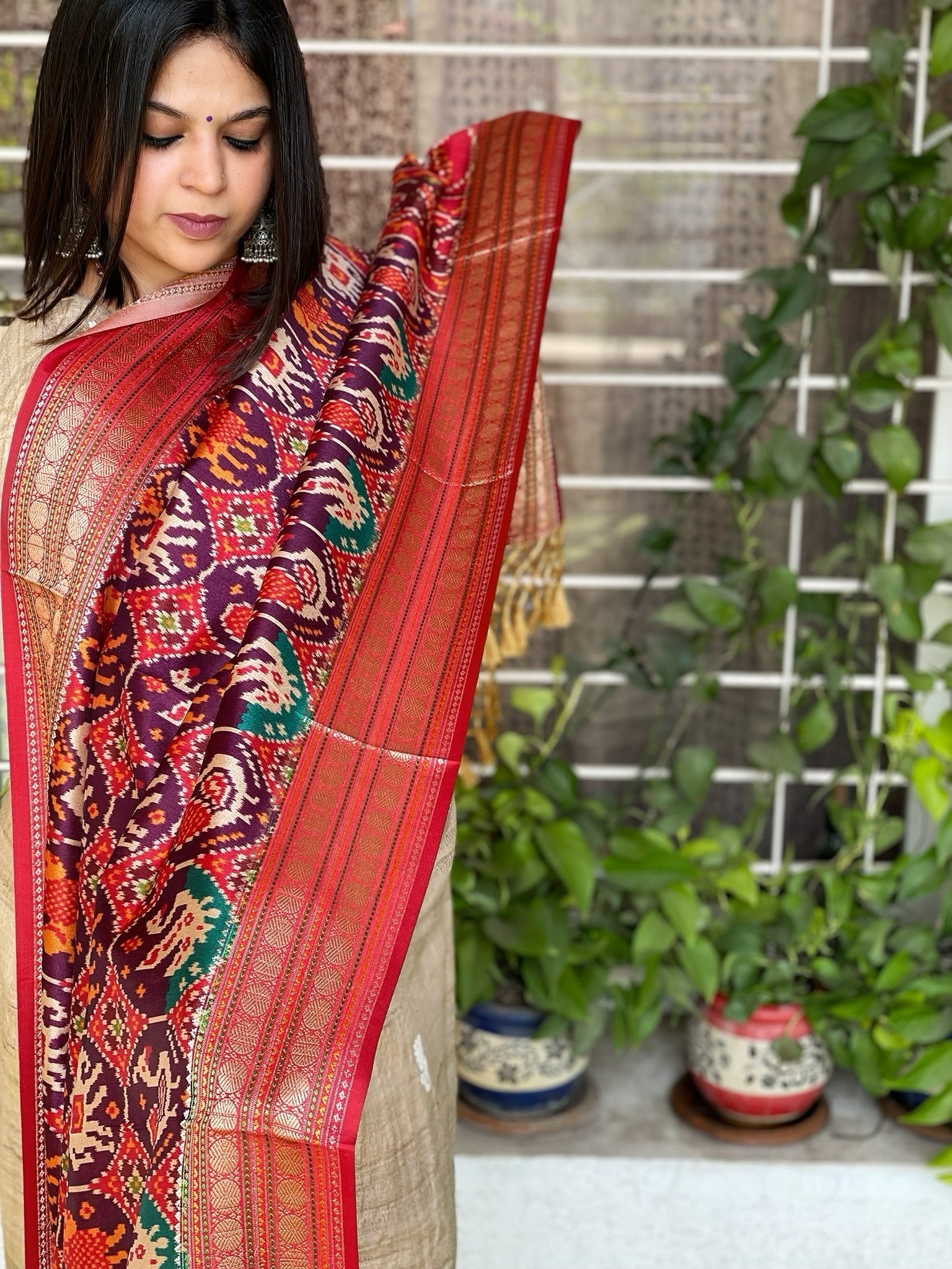 Purple Printed Patola Dupatta in Fine Art Silk - Masakalee