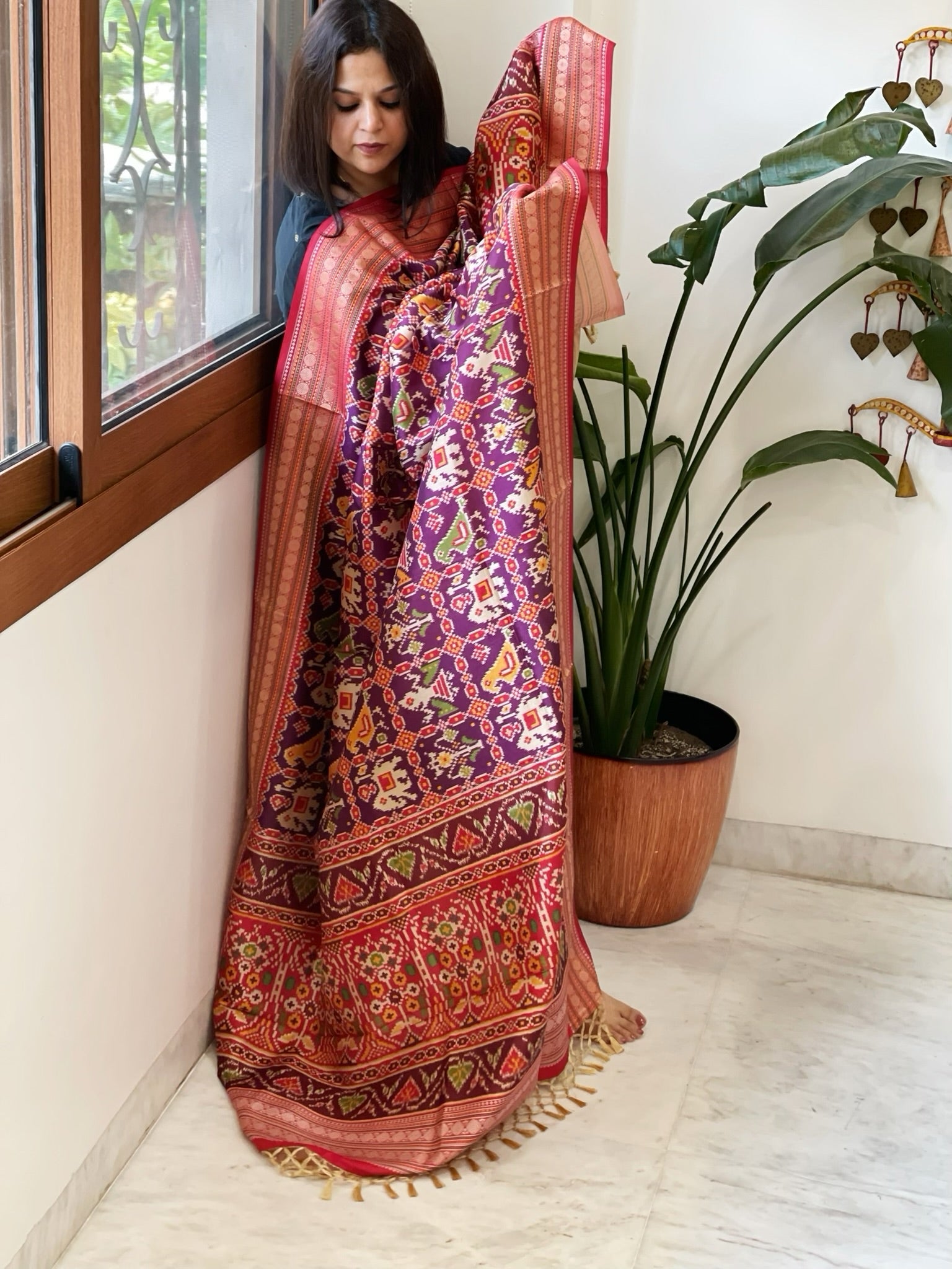 Purple Printed Patola Dupatta in Fine Art Silk - Masakalee