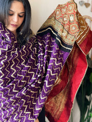 Purple Rai Bandhani, Ajrakh Dupatta with Gotapatti Handwork in Gajji Silk - Masakalee