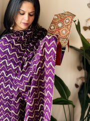 Purple Rai Bandhani, Ajrakh Dupatta with Gotapatti Handwork in Gajji Silk - Masakalee