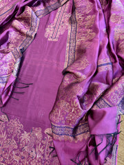 Purple Suit Set with Handwoven Kaani and Zari in Pure Silk - Masakalee