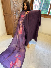 Purple Suit Set with Kantha Stitch Work on Glazed Cotton - Masakalee
