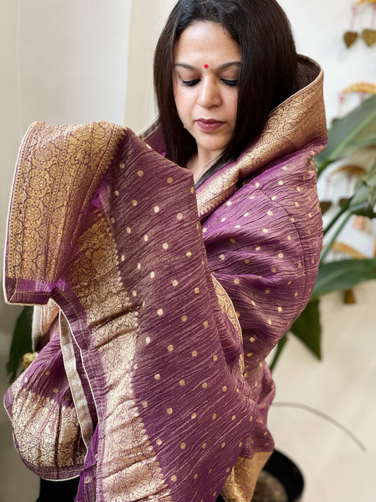 Purple Woven Banarasi Dupatta in Tissue - Masakalee