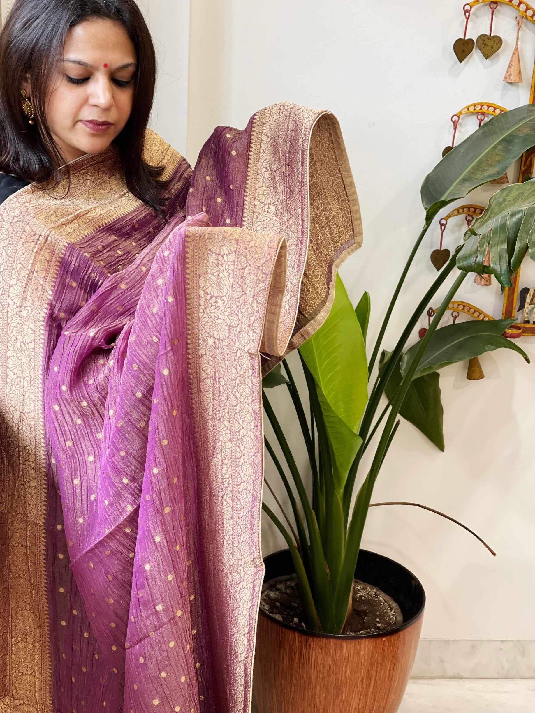 Purple Woven Banarasi Dupatta in Tissue - Masakalee