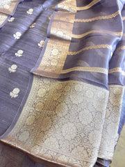 Purplish Blue Designer Banarasi Suit Set in Raw Silk - Masakalee