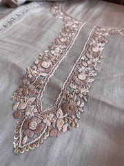 Purplish Brown Suit Set with Sequin ad Knot handwork in Mul Chanderi - Masakalee