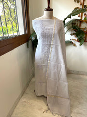 Purplish Grey Suit Set with Lucknowi Handwork in Pure Mul Chanderi - Masakalee