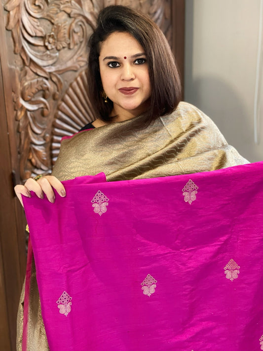 Purplish Pink Designer Handwoven Kadwa Banarasi Suit Set in Pure Silk - Masakalee