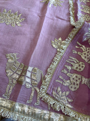 Purplish Pink Gota Applique Suit Set in Pure Mul Chanderi - Masakalee