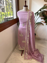 Purplish Pink Gota Applique Suit Set in Pure Mul Chanderi - Masakalee