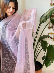 Purplish Pink Organza Dupatta with Thread Jaal Embroidery - Masakalee