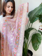 Purplish Pink Parsi Gara Embroidery Dupatta in Georgette - Masakalee