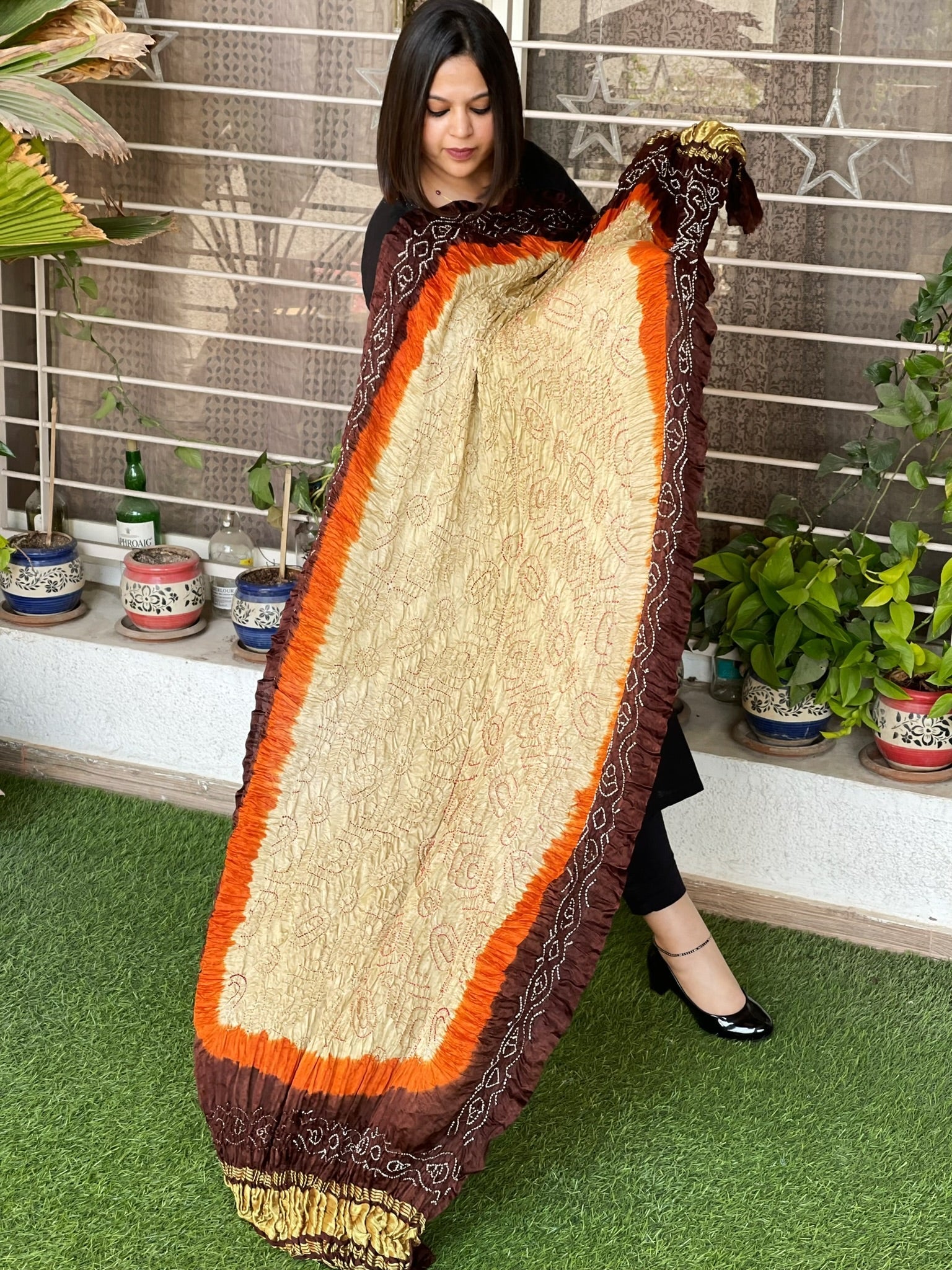 Rai Bandhej Dupatta in Pure Gajji Silk - Masakalee