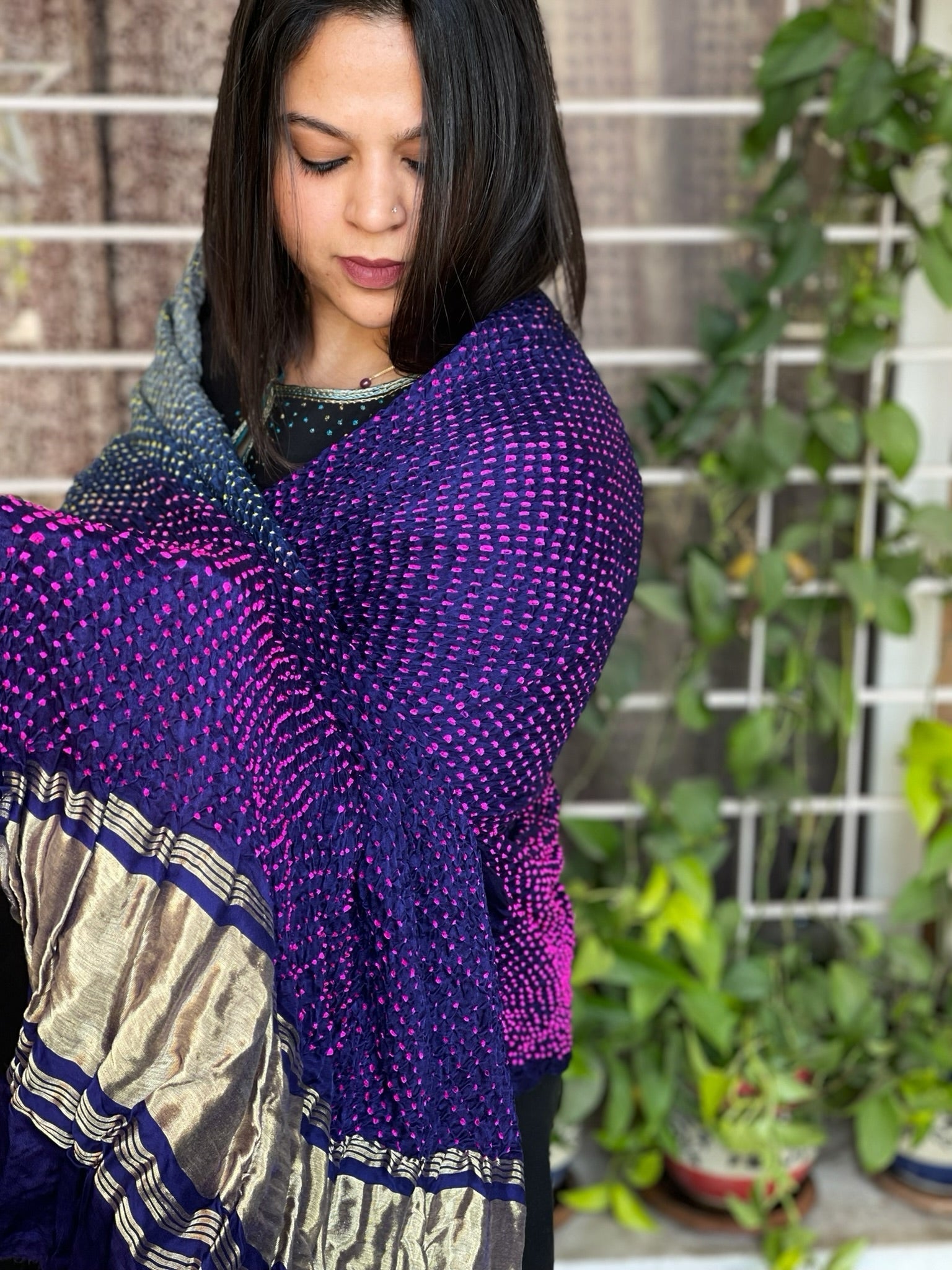 Rai Bandhej Dupatta in Pure Gajji Silk - Masakalee